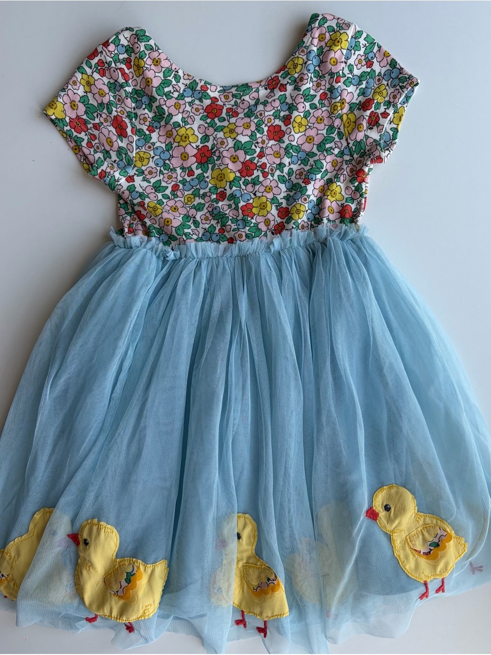 Mini Boden 2-3Y NWT Floral Bodice Blue Tulle Dress with chicks Appliqué